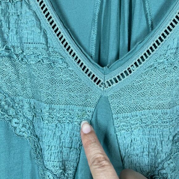 Free People Into the Night Green Tiered Short Sleeve Tee Size XS Oversized - Picture 3 of 10